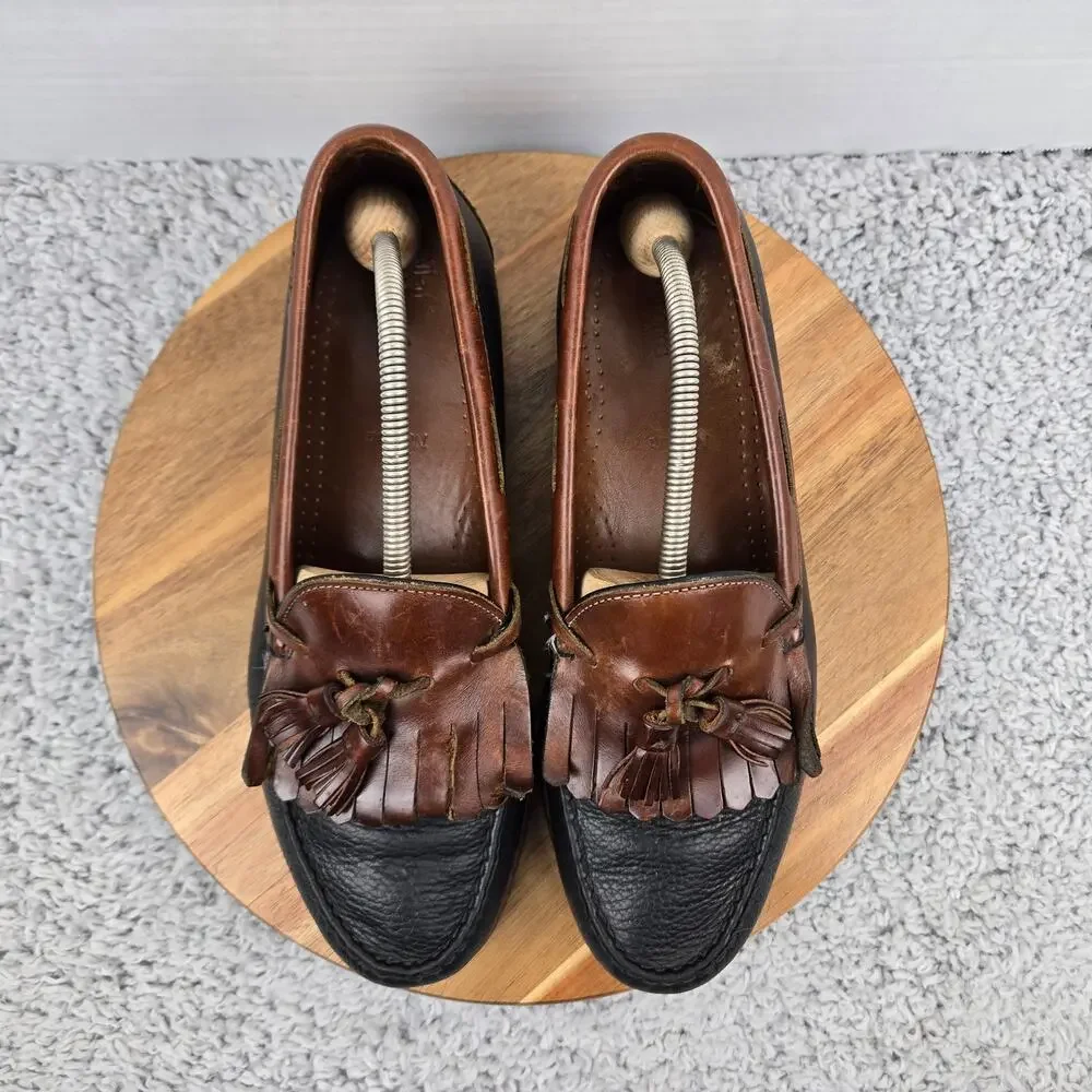 Allen Edmonds Men 10EE Wide Nashua Brown Black Two Tone Kiltie Tassel Loafer